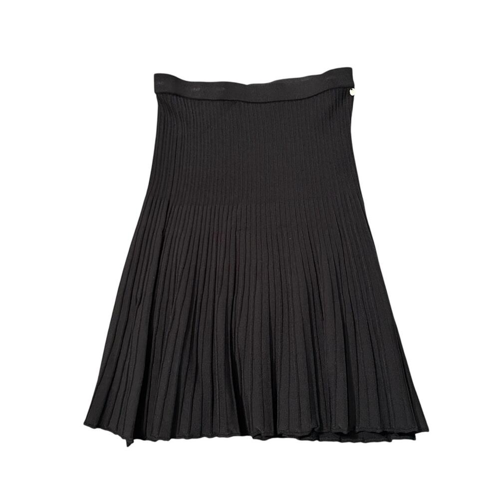 Biana Black Pleated Knit Skirt Size S Designer Italian Yarn Career Minimalist